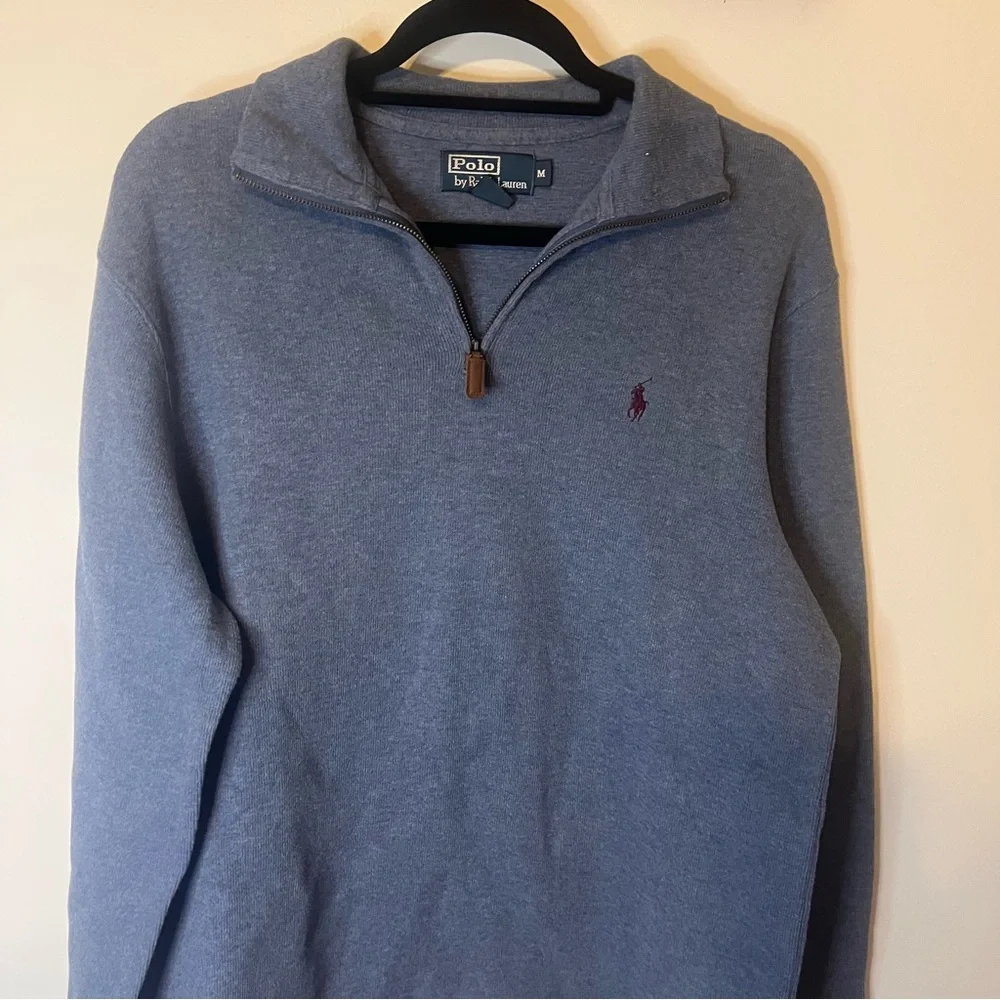 Polo Ralph Lauren Quarter Zip Sweater Blue 100% Cotton Pony Men Preppy Medium